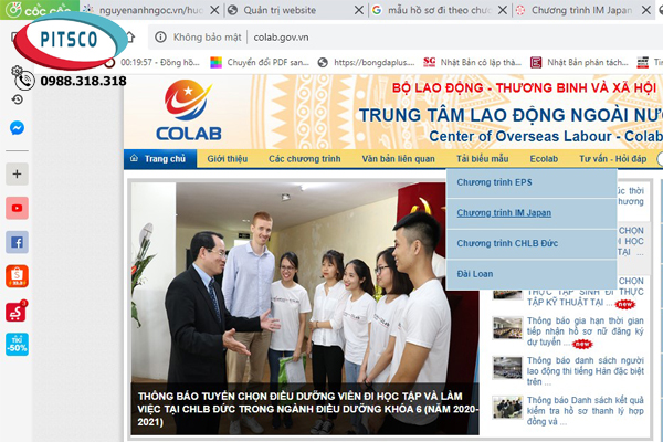 Bước 1 vào trang dolab.gov.vn của Cục quản lý lao động ngoài nước