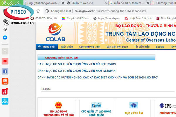 Bước 2 vào trang dolab.gov.vn của Cục quản lý lao động ngoài nước