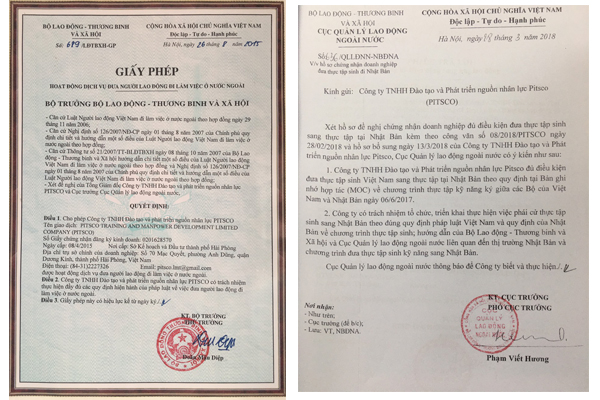 (Hình 2: Giấy phép xuất khẩu lao động và Giấy phép con xuất khẩu lao động vào thị trường Nhật Bản)